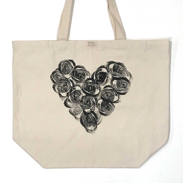 Betsy Marie celery pattern creating a heart on 100% recycled cotton tote bag