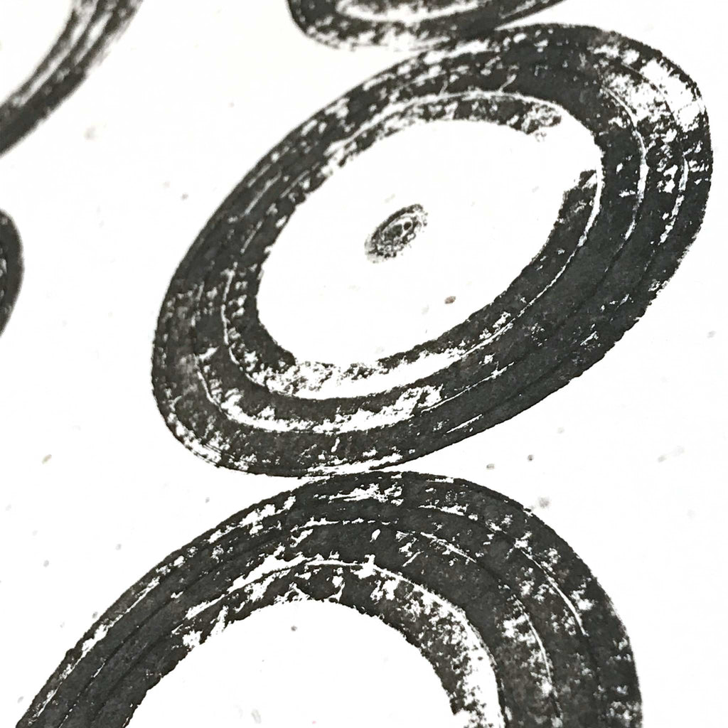Betsy Marie veggie print, black ink impression of onions, detail