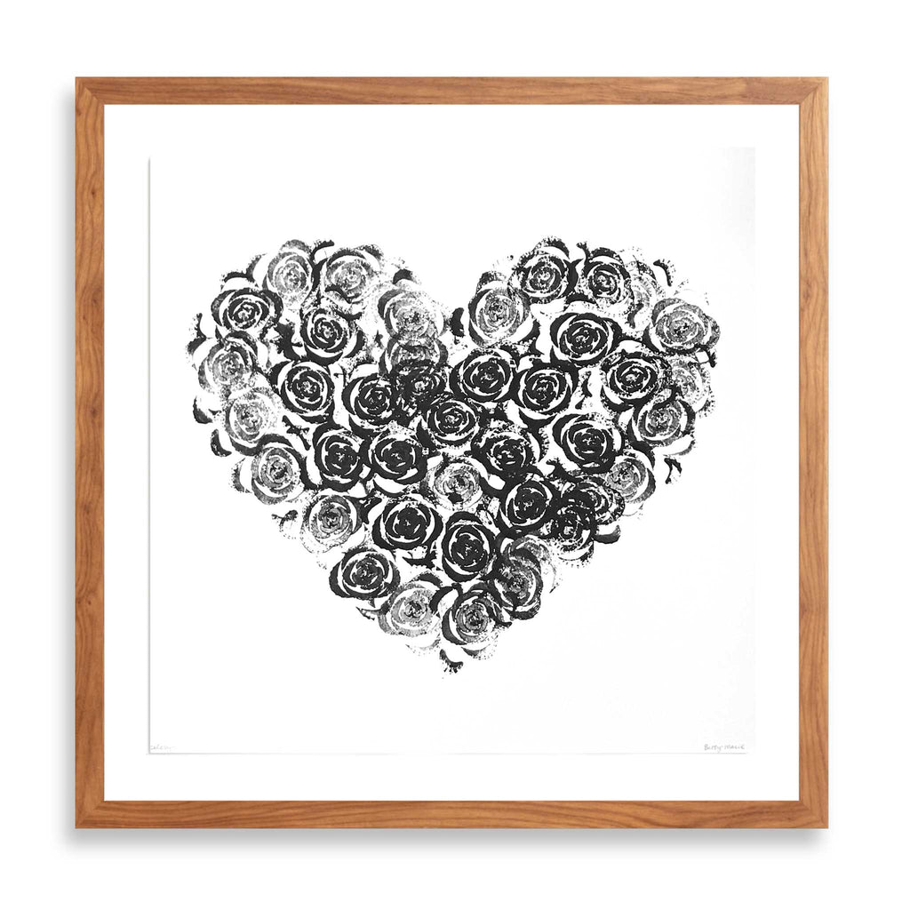heart shape made from Celery ink stamped impressions
