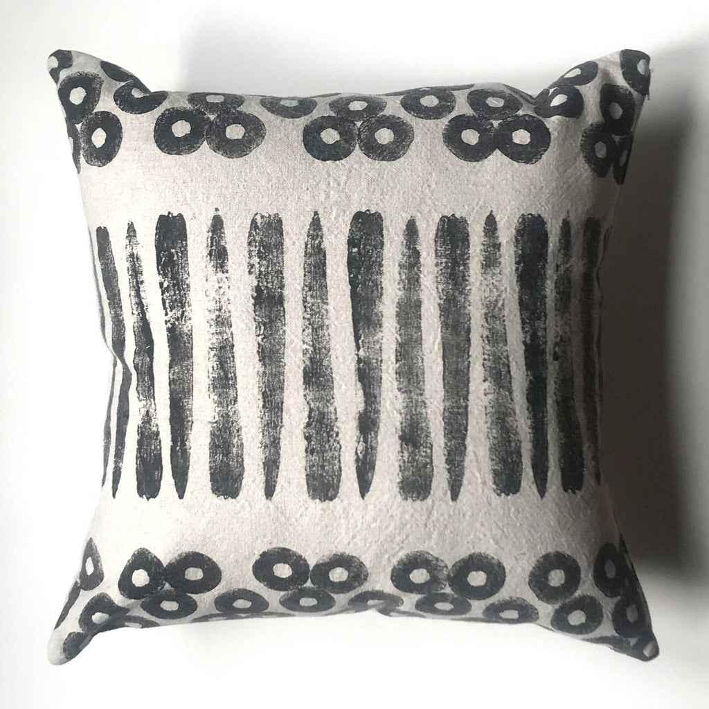 Betsy Marie hand printed pillow using carrot and parsnip to print pattern
