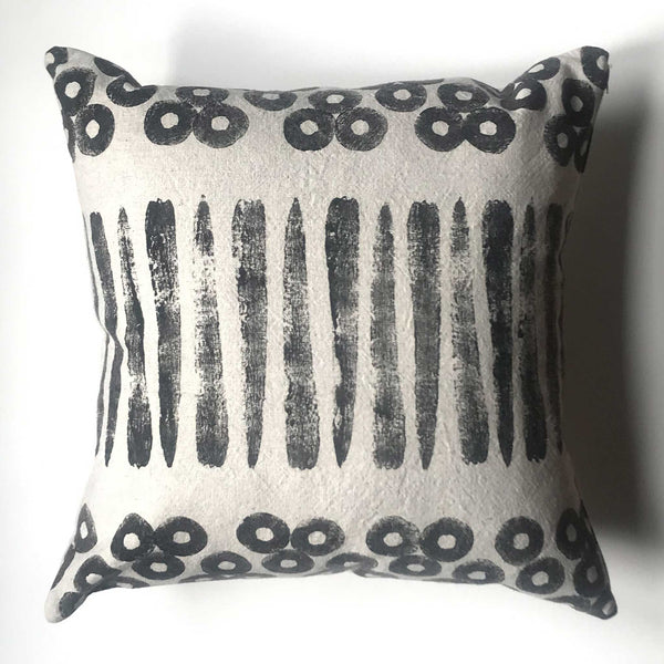 Betsy Marie hand printed pillow using carrot and parsnip to print pattern