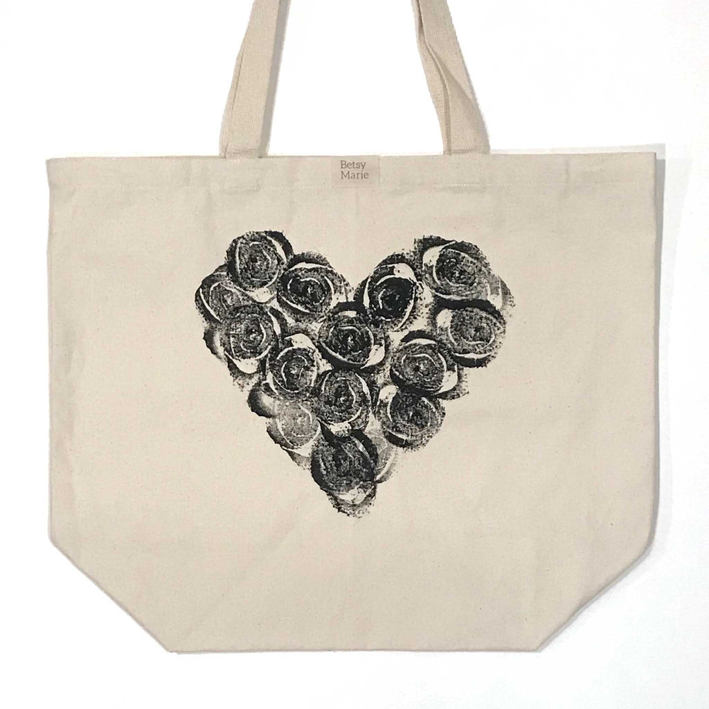 Betsy Marie celery pattern creating a heart on 100% recycled cotton tote bag